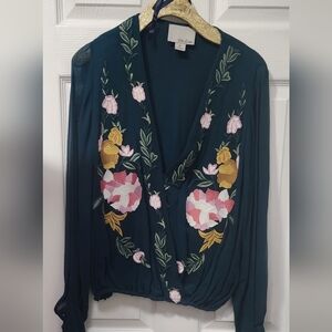 Chloe Oliver Anthropologie Floral Embroidered Women's Top Medium